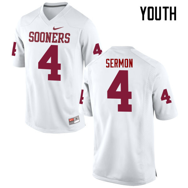 Youth Oklahoma Sooners #4 Trey Sermon College Football Jerseys Game-White - Click Image to Close